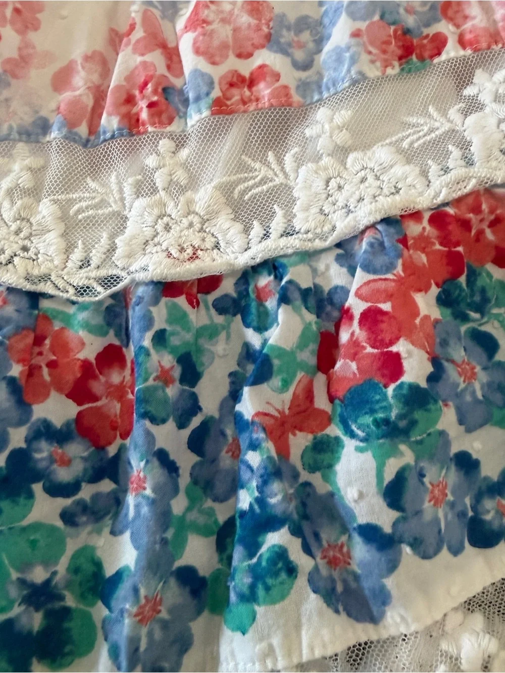 Toughskins Girls 100% Cotton Floral Lace Tiered Dress Size 2T